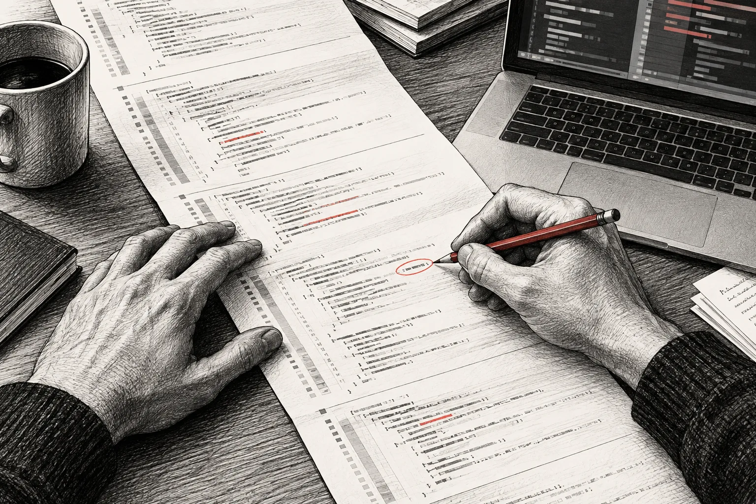 Generated editorial illustration of software change review